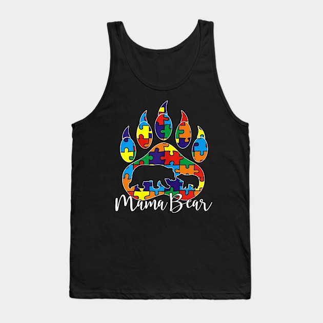 Womens Proud Mama Bear Autism Awareness Shirt Mom Mommy Bear Paw Tank Top by woodsqhn1